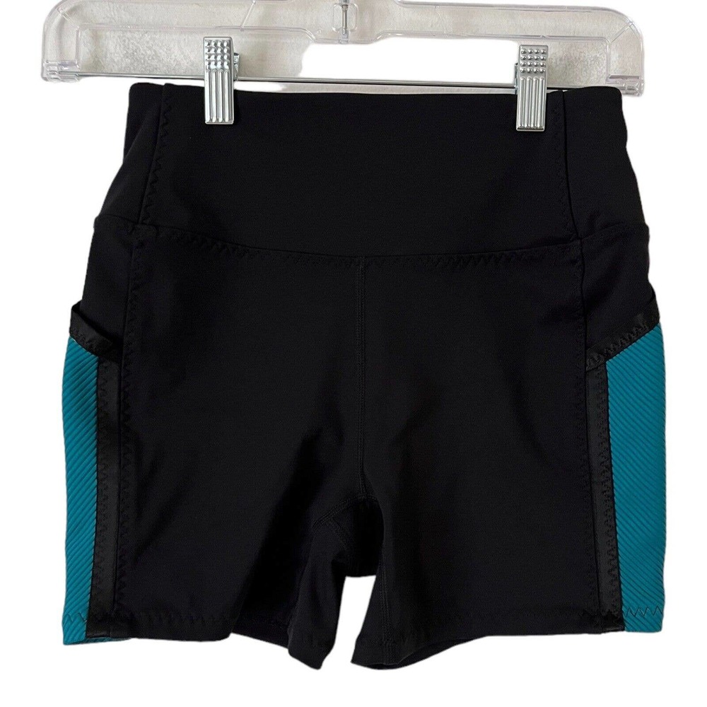 Free People Movement Black Teal Athletic Pull On Fitted Pocket Shorts Size XS